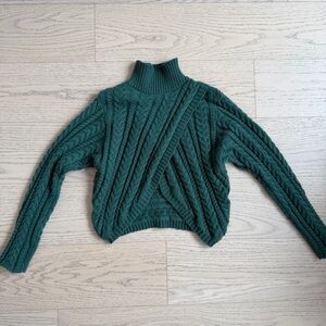 Ya Ya & Co Knit Crossover Sweater, Green, Cable Knit, US S